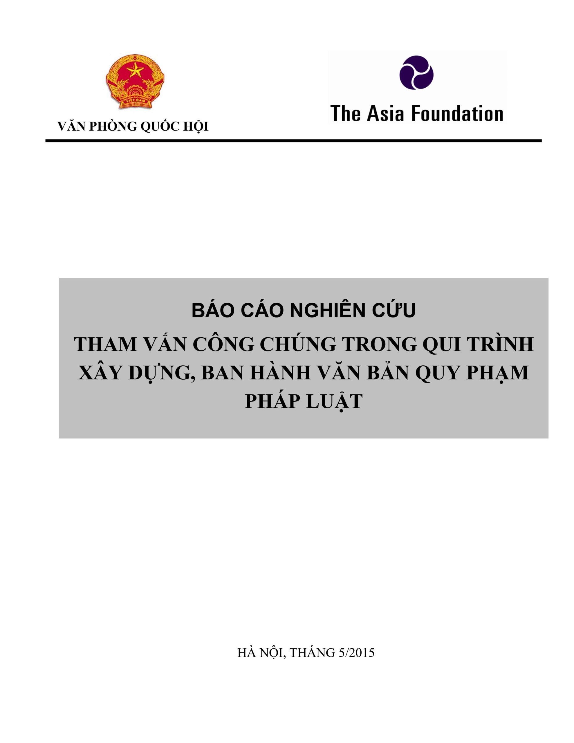 Báo cáo nghiên cứu Tham vấn công chúng trong qui trình xây dựng, ban hành văn bản quy phạm pháp luật